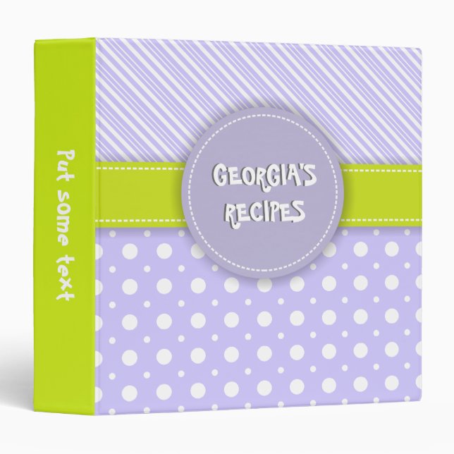 Modern purple, white, green polka dot & stripes binder (Front/Spine)