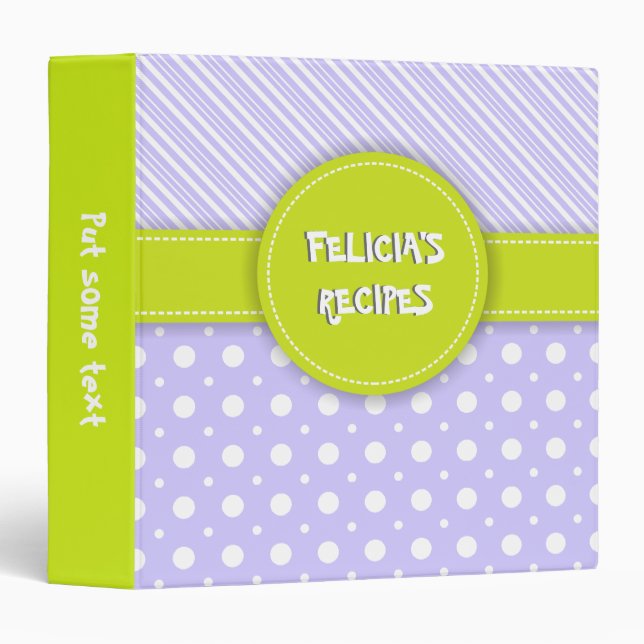 Modern purple, white, green polka dot & stripes binder (Front/Spine)