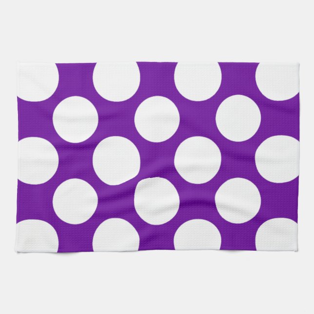 Modern Purple White Polka Dots Pattern Kitchen Towel (Horizontal)