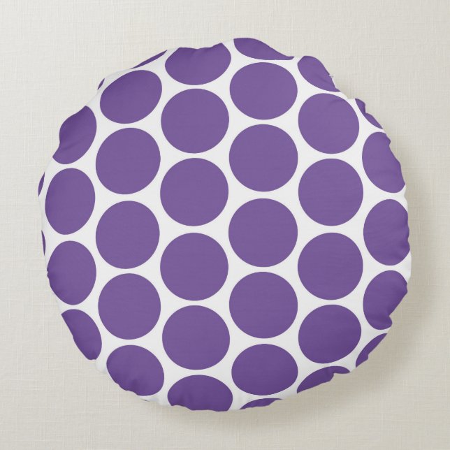 MODERN PURPLE, WHITE POLKA DOTS ROUND PILLOW (Back)