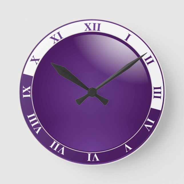 Modern Purple & White Roman Numeral Wall Clock (Front)