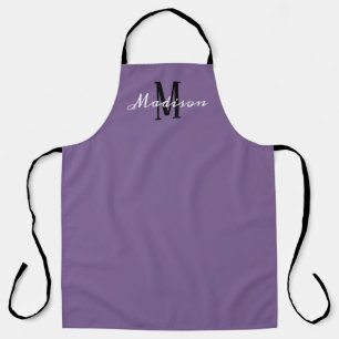 Modern Purple White Script Monogram Personalized Apron
