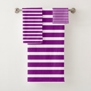 Modern Purple White Stripes Pattern  Bath Towel Set