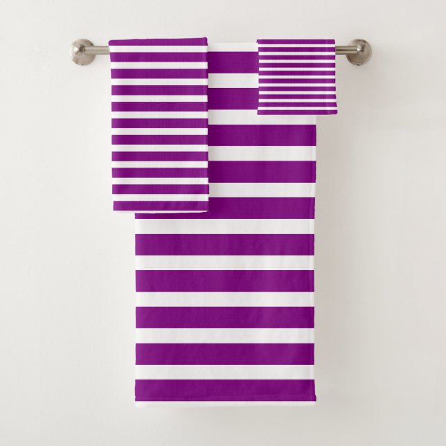 Modern Purple White Stripes Pattern  Bath Towel Set (Insitu)