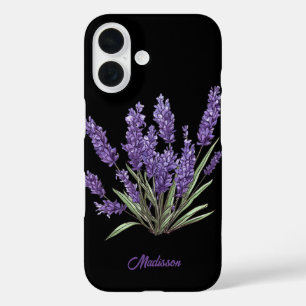 Modern purple wild flowers Customizable Name  iPhone 16 Case