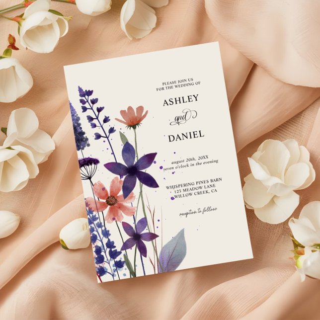 Modern Purple Wildflower Garden Wedding Invitation (Creator Uploaded)