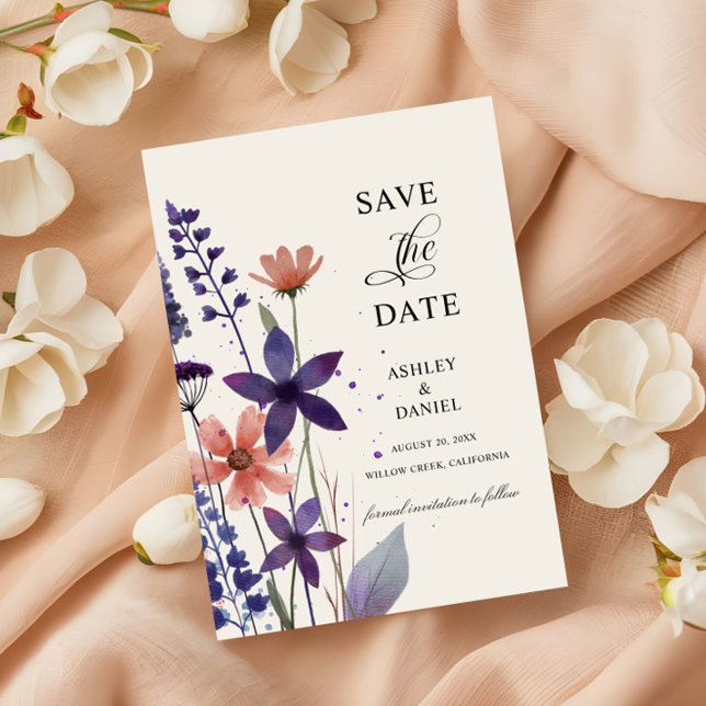 Modern Purple Wildflower Garden Wedding Save The Date (Creator Uploaded)