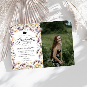 Modern Purple Wildflowers Photo Graduation Party Invitation