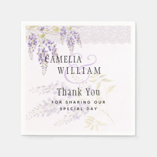 Modern Purple Wisteria Floral Lace Wedding Napkin