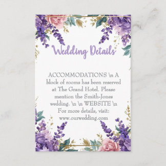 👉 Modern Purple Wisteria Gold Wedding Details Enc Enclosure Card