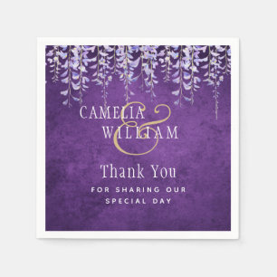 Modern Purple Wisteria Lace Wedding Napkin