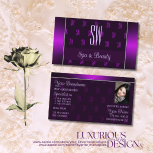 Modern Purple with Photo and Chic Monogram Pattern Business Card
