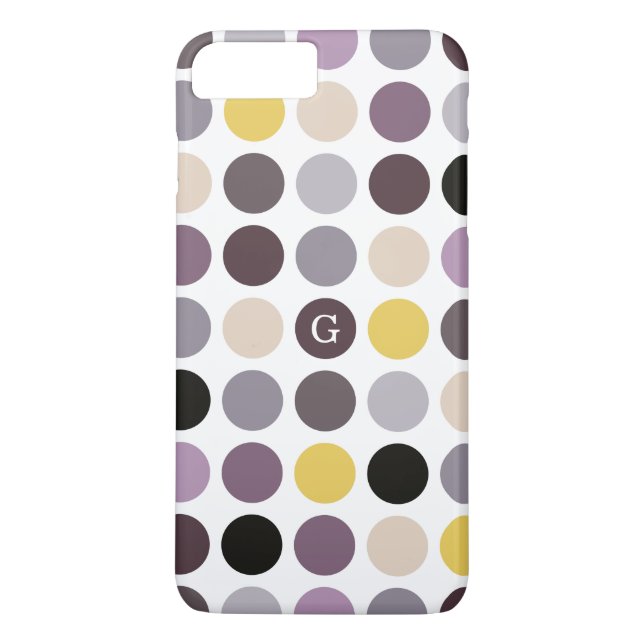 Modern purple yellow polka dots pattern monogram Case-Mate iPhone case (Back)