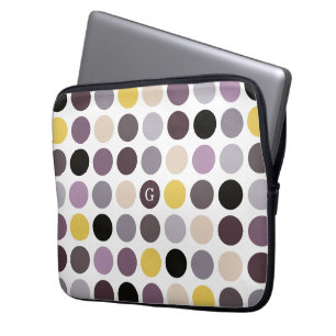 Modern purple yellow polka dots pattern monogram laptop sleeve