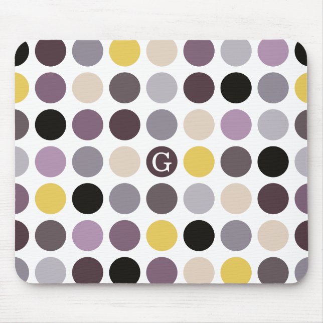 Modern purple yellow polka dots pattern monogram mouse pad (Front)
