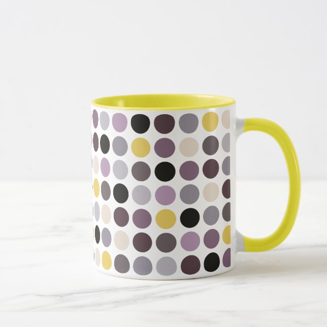 Modern purple yellow polka dots pattern monogram mug (Right)