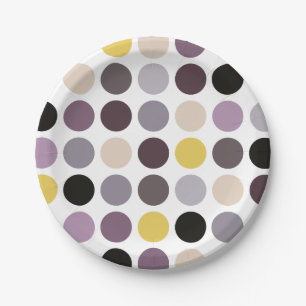 Modern purple yellow polka dots pattern monogram paper plate