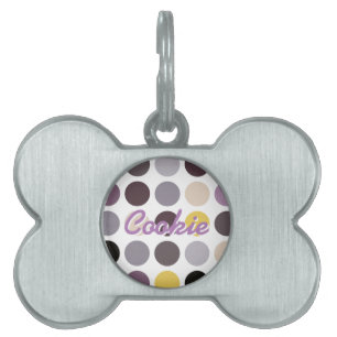 Modern purple yellow polka dots pattern monogram pet ID tag