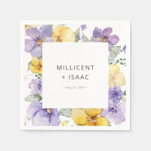 Modern Purple & Yellow Violets Floral Wedding Napkin