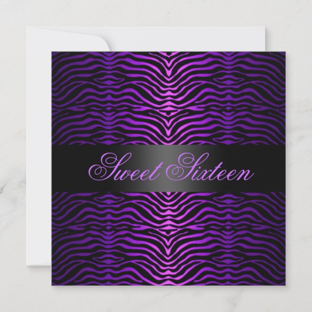 Modern Purple Zebra Print Sweet 16 Birthday Invite (Front)