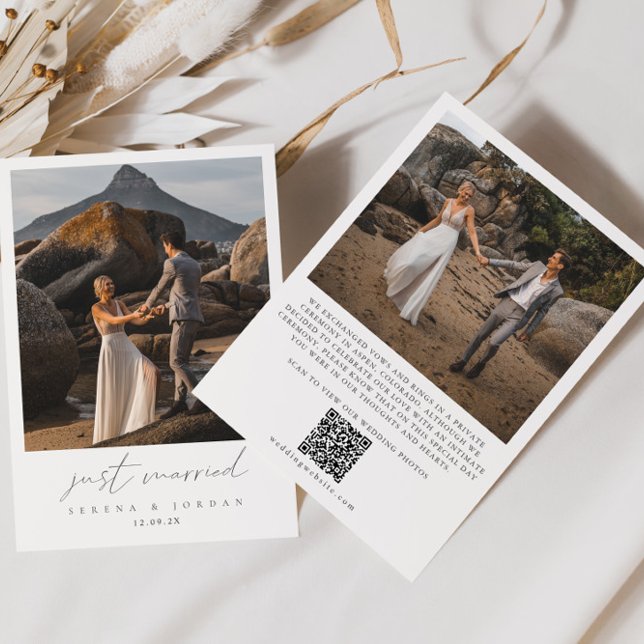 Modern QR Code 2 Photo Just Married Wedding Announcement (Modern QR Code 2 Photo Just Married Wedding Announcement)