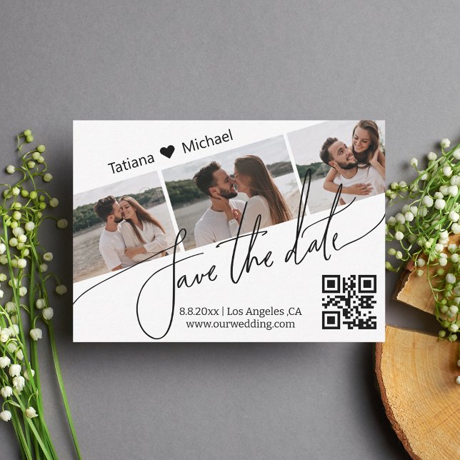 modern qr code 3 photo save the date invitation (Creator Uploaded)