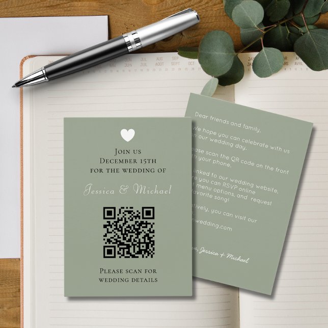 Modern QR Code All in One Sage Wedding Invitation (Creator Uploaded)