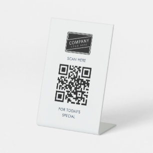 Modern QR Code and Business Logo Custom Pedestal Sign