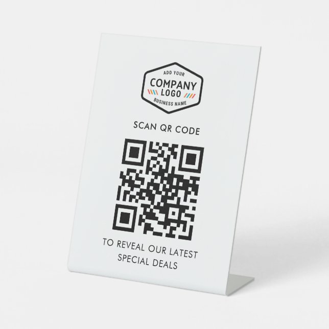 Modern QR Code and Business Logo Digital Pedestal Sign (Front)