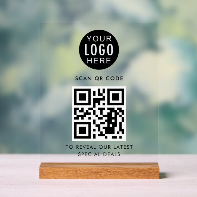 Modern QR Code and Business Logo Minimalist Acrylic Sign (Neutral)