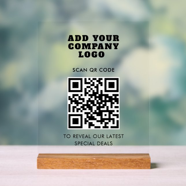 Modern QR Code and Business Logo Minimalist Acrylic Sign (Neutral)