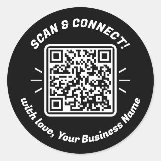 Modern QR Code Black White With Love Classic Round Sticker