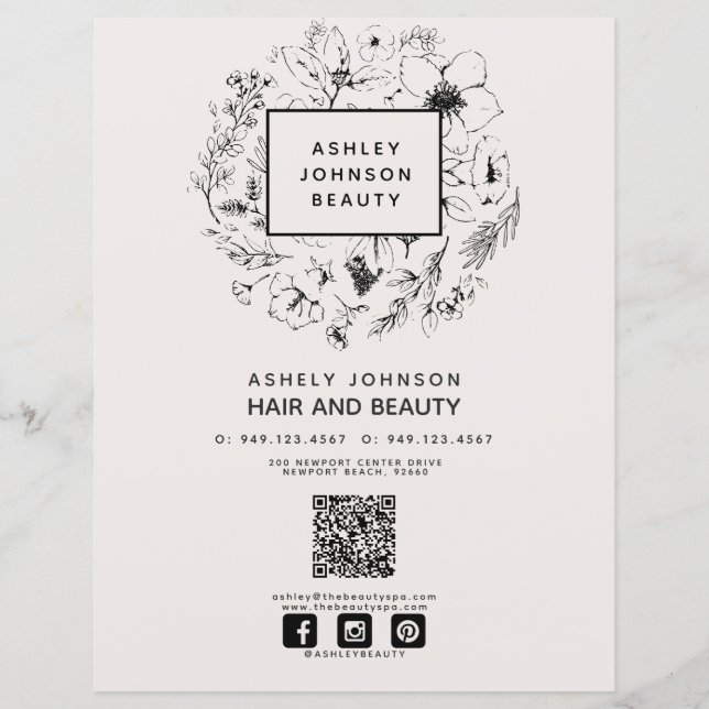 Modern QR Code Blush Black 3 Services Spa Menu (Back)