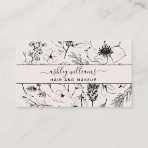 Modern QR Code Botanical Blush & Black Name Script Business Card