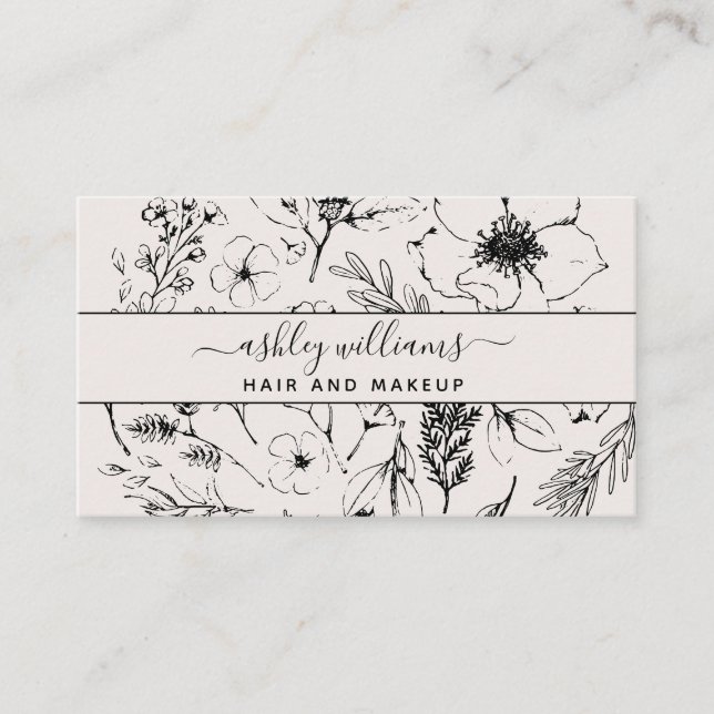 Modern QR Code Botanical Blush & Black Name Script Business Card (Front)