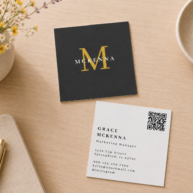 Modern QR Code Business Card Black and Gold (Creator Uploaded)