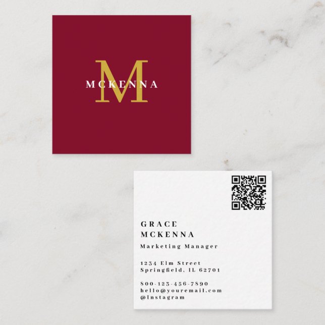 Modern QR Code Business Card Burgundy (Front/Back)