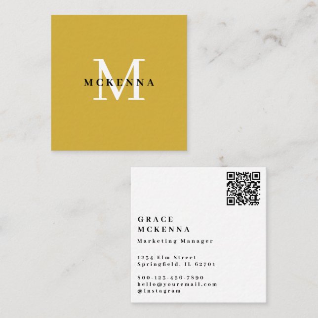 Modern QR Code Business Card Gold and White (Front/Back)