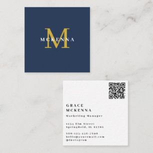 Modern QR Code Business Card Navy Blue and Gold