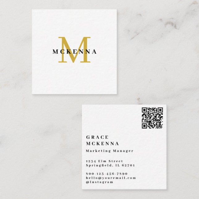 Modern QR Code Business Card White and Gold (Front/Back)