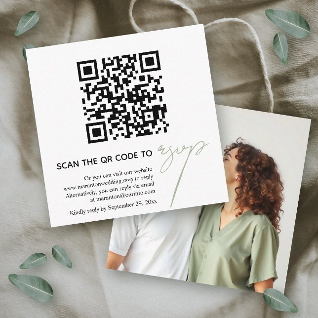 Modern QR code calligraphy RSVP photo wedding Enclosure Card (Creator Uploaded)