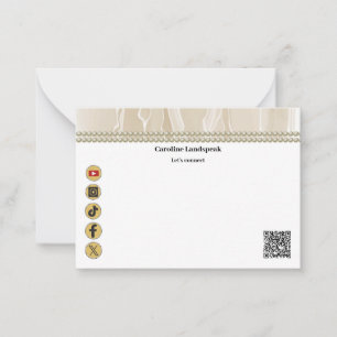 Modern QR Code Champagne Silk Pearls Social Media Card
