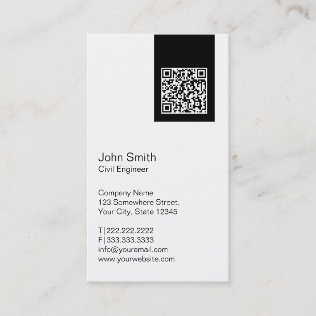 Modern QR code Civil Engineer Business Card (Front)