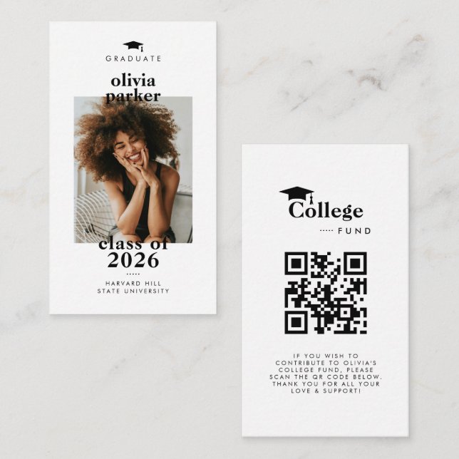 Modern QR Code College Fund Photo Grad Enclosure Card (Front/Back)