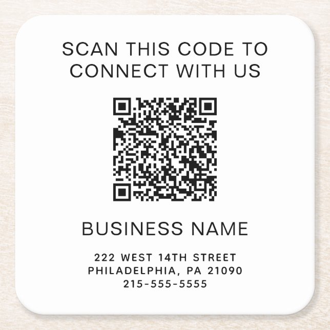 Modern QR Code Company Promotional Square Paper Coaster (Front)