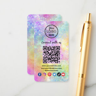 Modern QR Code Connect With Us Holo Opal Stylish Enclosure Card