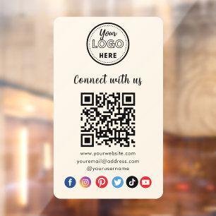Modern QR Code Connect With Us Social Media Window Cling