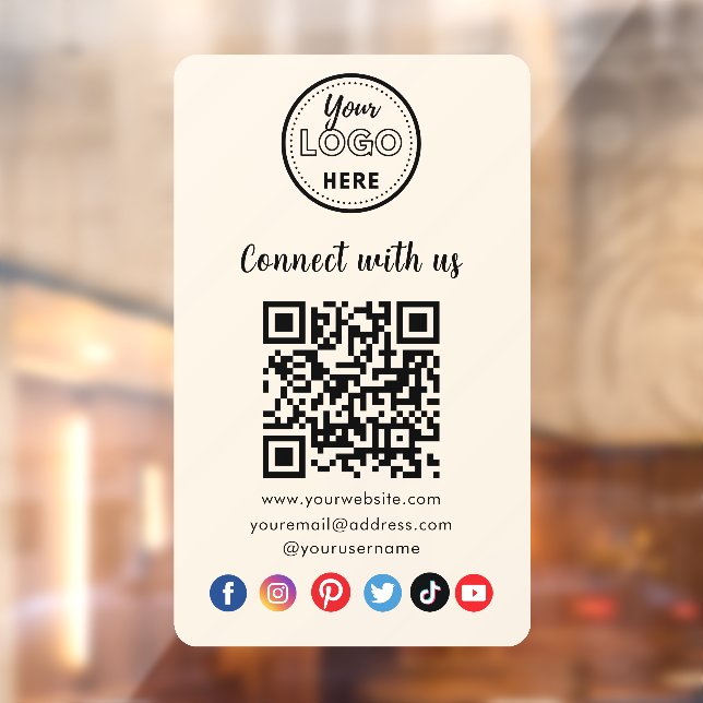 Modern QR Code Connect With Us Social Media Window Cling (Sheet 2)