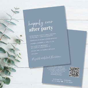 Modern QR Code Dusty Blue Wedding Reception Invitation