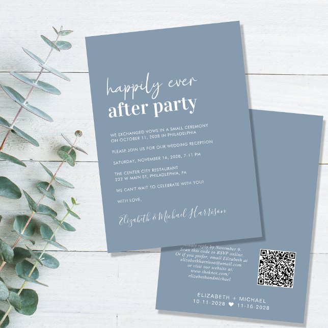 Modern QR Code Dusty Blue Wedding Reception Invitation (Creator Uploaded)